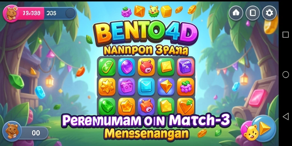 Tampilan utama BENTO4D menampilkan gameplay Match-3 yang seru dan penuh warna.