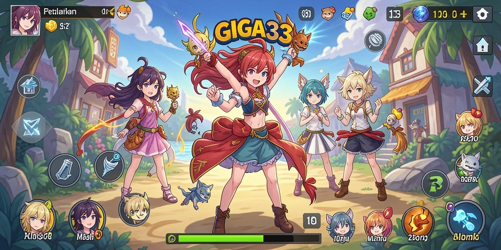 Tampilan gameplay seru GIGA33 dengan karakter anime yang menarik.
