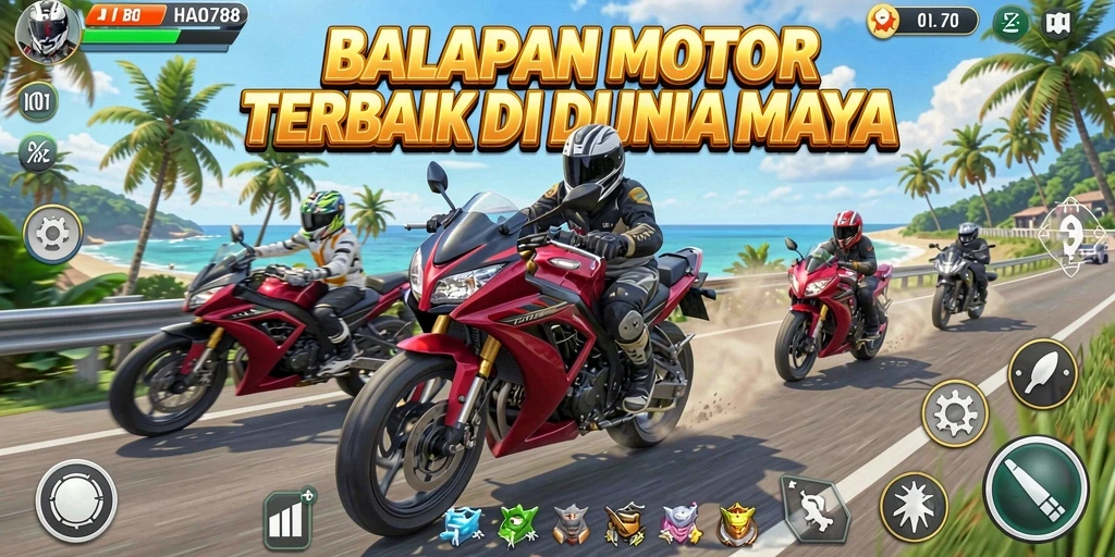 Screenshot gameplay HAO788 menampilkan balapan motor yang mendebarkan.