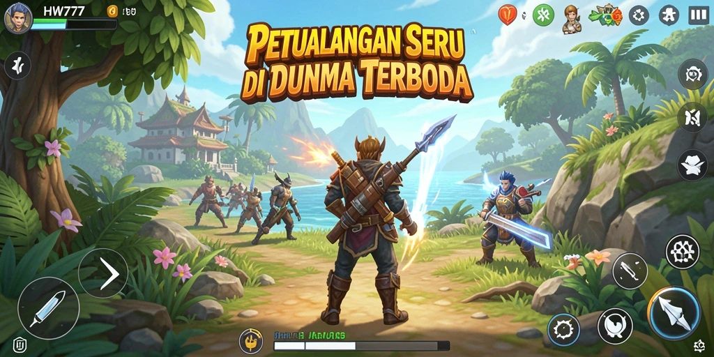 Tampilan gameplay HW777 dengan dunia terbuka yang luas dan dinamis.
